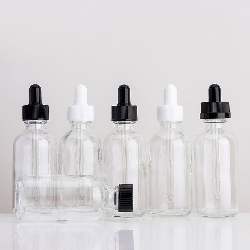 30ml 60ml 100ml Boston Round Clear 60 ml Glass Dropper Oil Bottle With Box