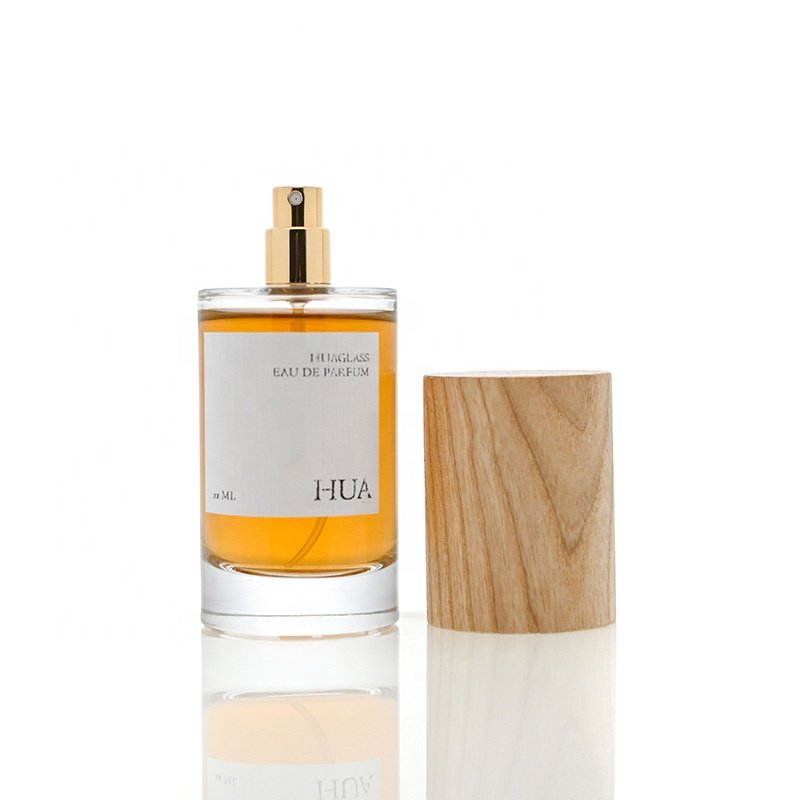 Luxury Cologne Bottle With Wooden Cap Round Spray Perfume Glass Bottle 30ml 50ml 100ml Botol Parfum