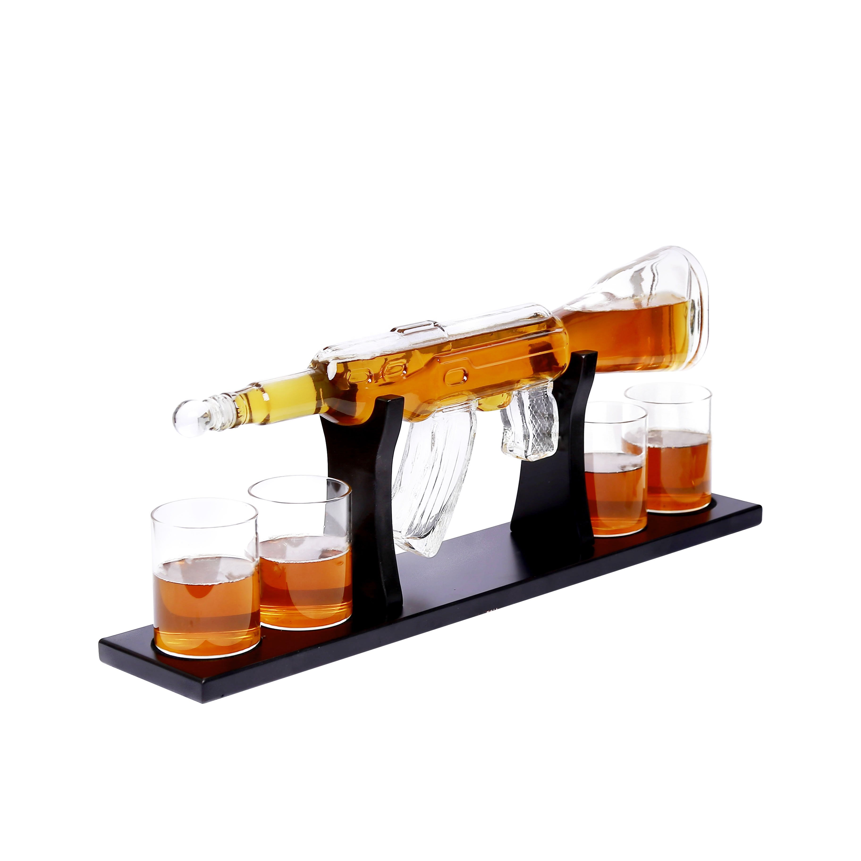 Handmade glass bottle Decanter AK 47 Gun Shape bottle glass Whiskey Decanter And glasses Sets