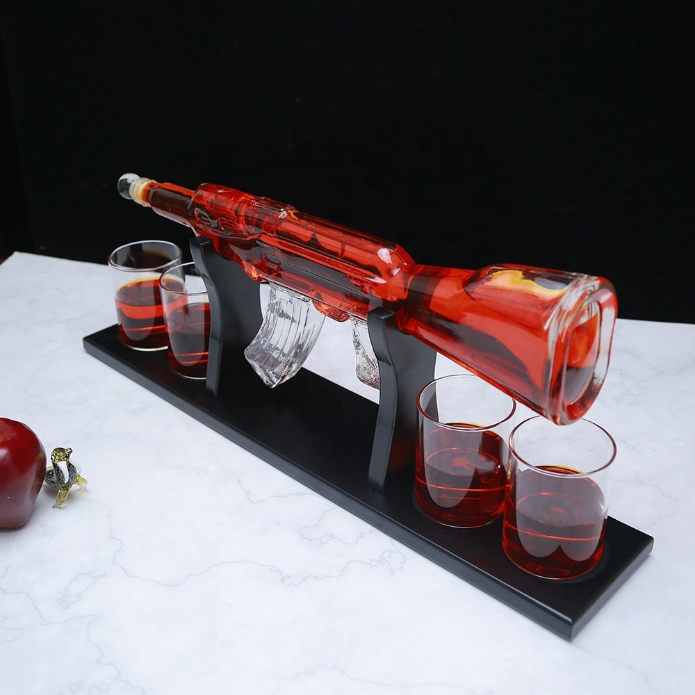 Handmade glass bottle Decanter AK 47 Gun Shape bottle glass Whiskey Decanter And glasses Sets