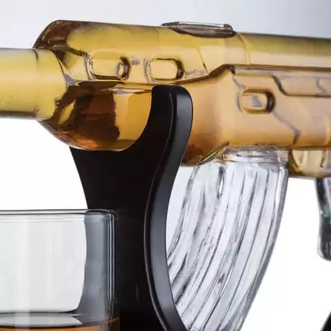 Handmade glass bottle Decanter AK 47 Gun Shape bottle glass Whiskey Decanter And glasses Sets