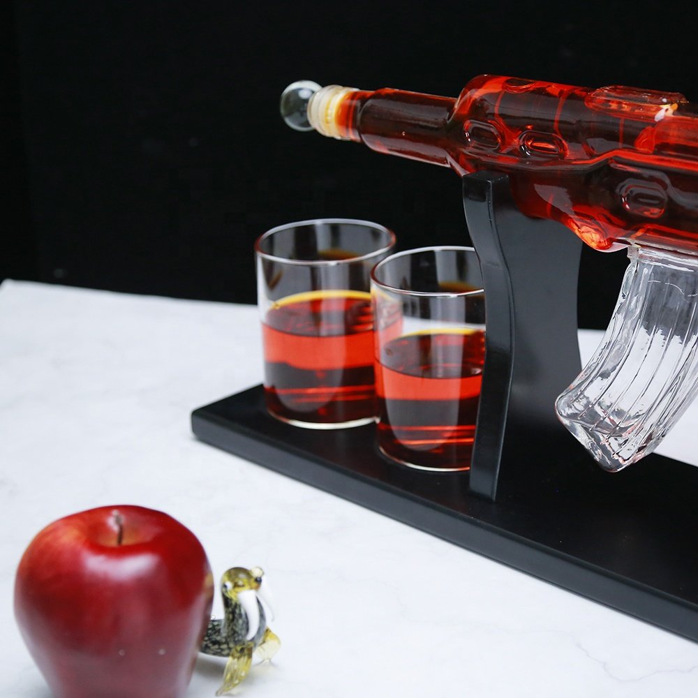 Handmade glass bottle Decanter AK 47 Gun Shape bottle glass Whiskey Decanter And glasses Sets