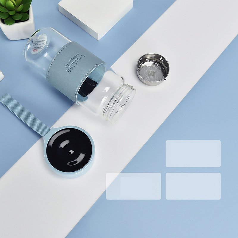 New Ins 480ml private label clear drinking cup portable borosilicate travel glass fruit water bottle with filter