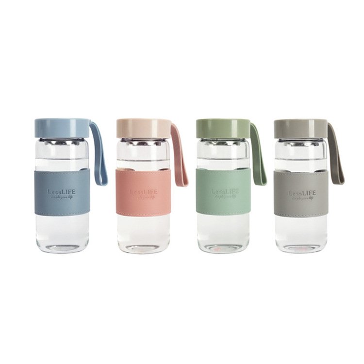 New Ins 480ml private label clear drinking cup portable borosilicate travel glass fruit water bottle with filter