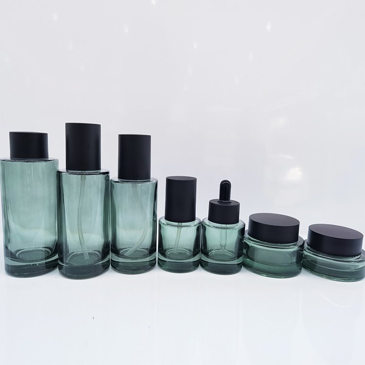 custom logo 40ml 100ml 120ml frosted cosmetics glass bottle packing 30g 50g cream jar with matt black lid