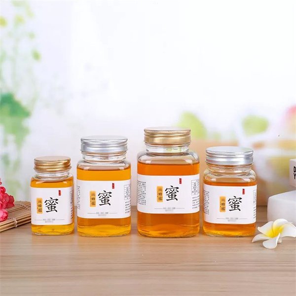 Honey Cans with Golden Lid Glass Honey Jars with Silver Lid square Glass Bottles 375 ml for Honey