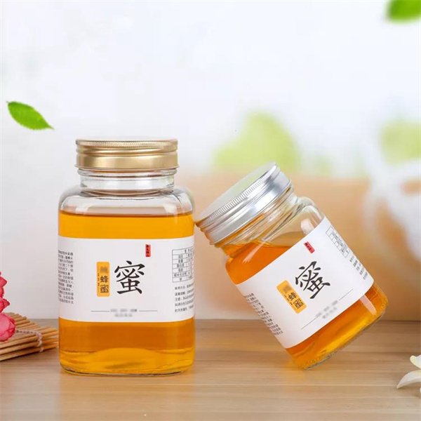Honey Cans with Golden Lid Glass Honey Jars with Silver Lid square Glass Bottles 375 ml for Honey