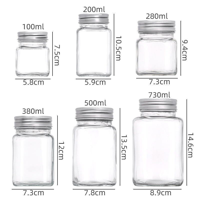 Honey Cans with Golden Lid Glass Honey Jars with Silver Lid square Glass Bottles 375 ml for Honey