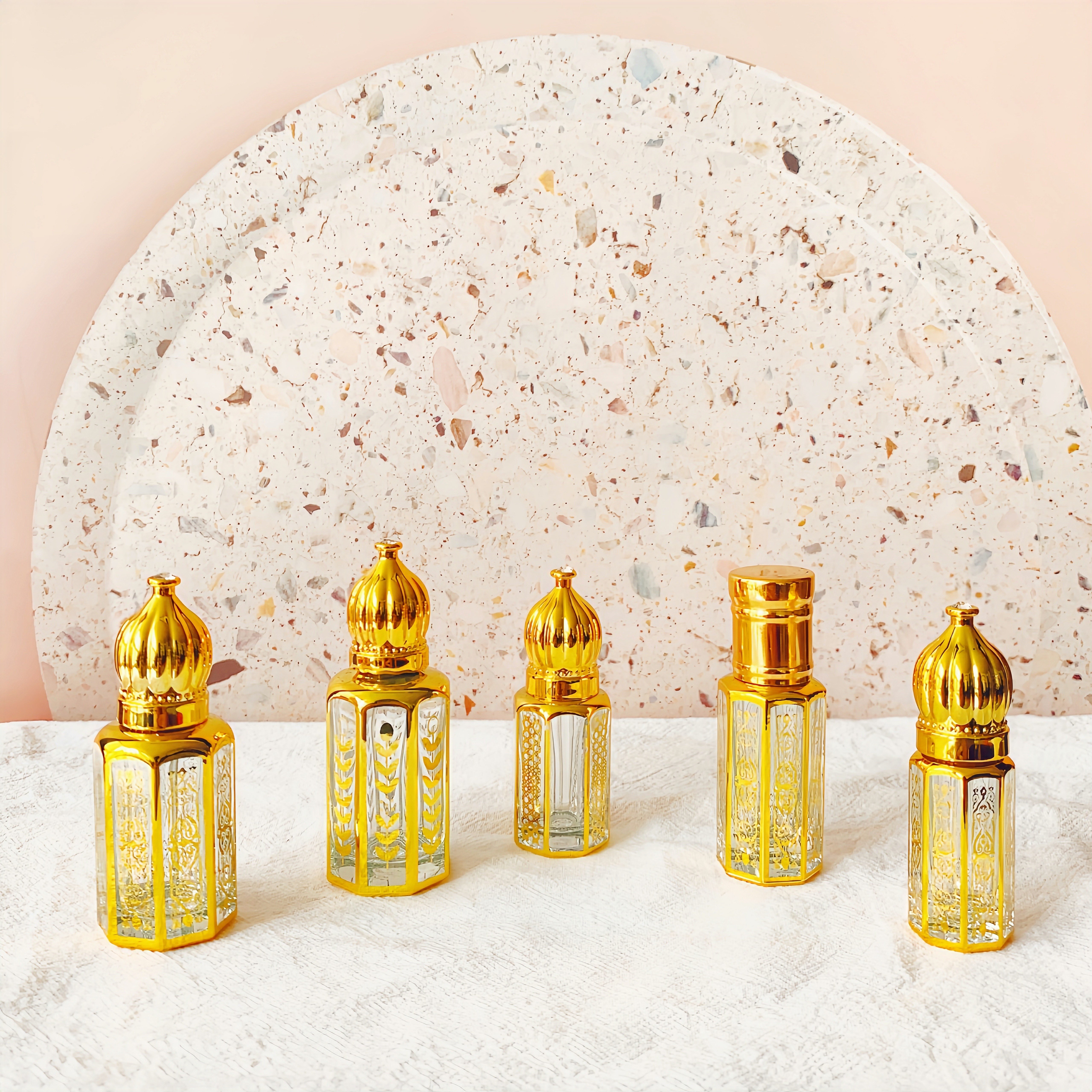 Custom Refillable Arabic Style Gold Perfume Bottle Roll On Glass Bottle Empty Essential Oil Roller Bottles