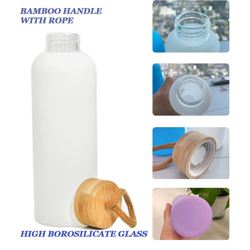 20oz frosted multi color sublimation blanks Borosilicate glass water bottle glass cups with rope bamboo lid
