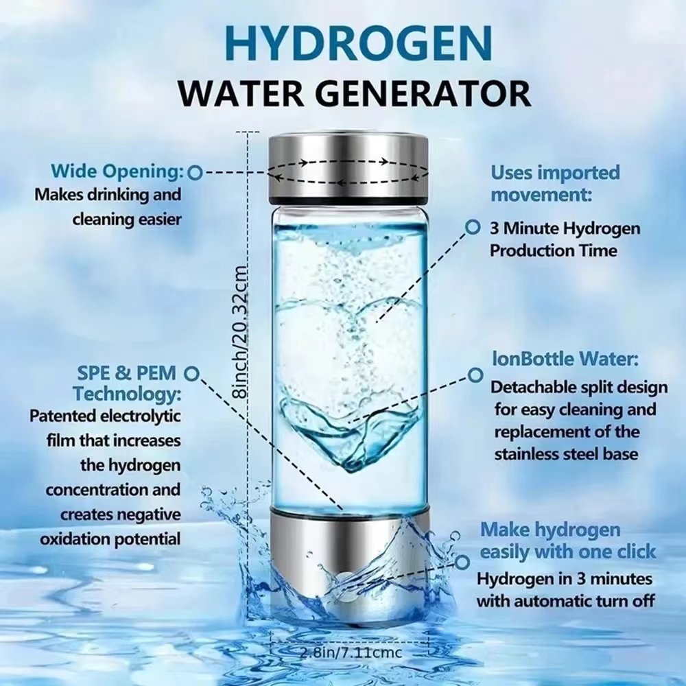 Portable H2 Rich Cup Filter Glass Hydrogen-Rich Plastic Alkaline Health Maker USB Hydrogen Water Bottle Generator Ionizer