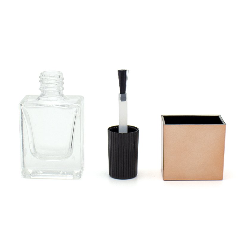 Factory Price clear square nail oil bottle empty nail polish glass bottle with brush gold cap