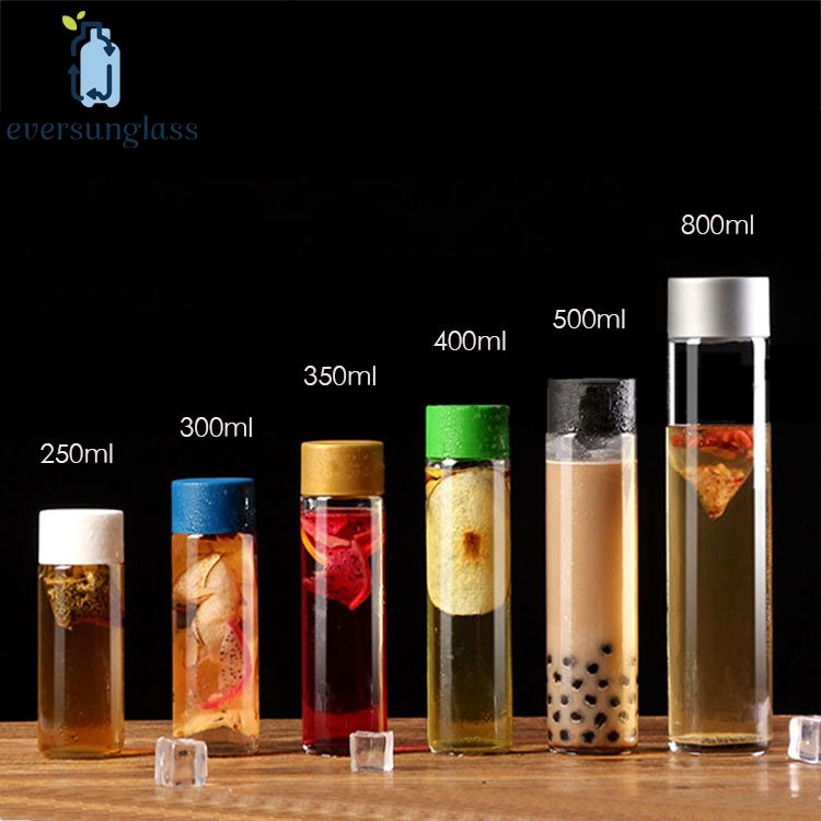 High quality 250ml 500ml 800ml cylinder round mineral water voss glass bottle with plastic screw lid wholesale