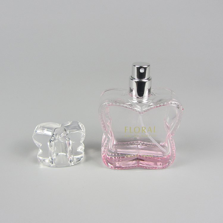 Made In China Butterfly Shaped Pink Perfume Bottle Cosmetic Lotion Glass Bottles 50ml
