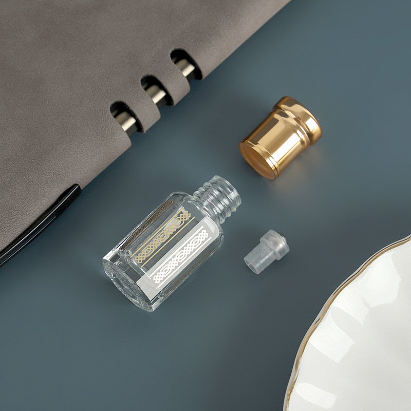 Custom gold design 3ml 6ml 12 ml empty glasses dropper bottle with gold lid