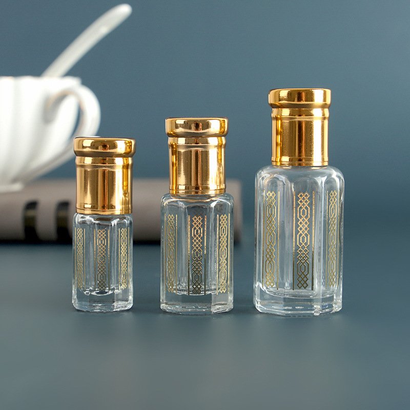 Custom gold design 3ml 6ml 12 ml empty glasses dropper bottle with gold lid