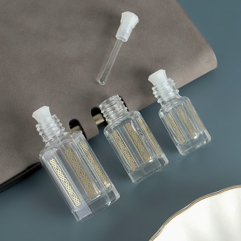 Custom gold design 3ml 6ml 12 ml empty glasses dropper bottle with gold lid