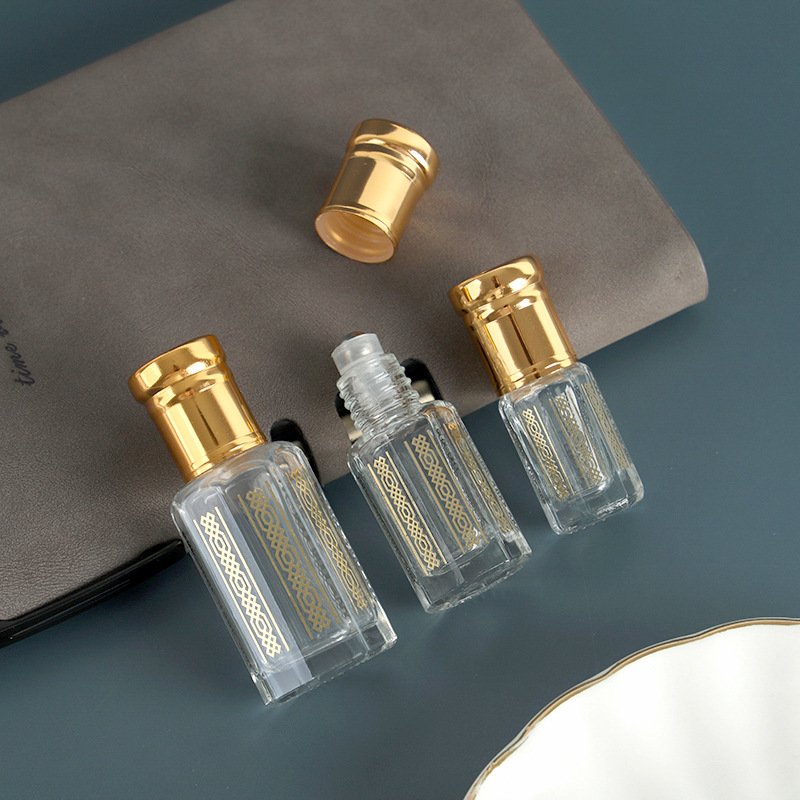 Custom gold design 3ml 6ml 12 ml empty glasses dropper bottle with gold lid