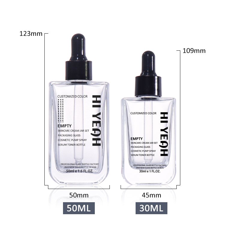 Thick Wall Clear 30ML 50ML Glass Dropper Bottle Heavy Bottom 1OZ Glass Cosmetic Toner Pump Serum Bottle For Skincare