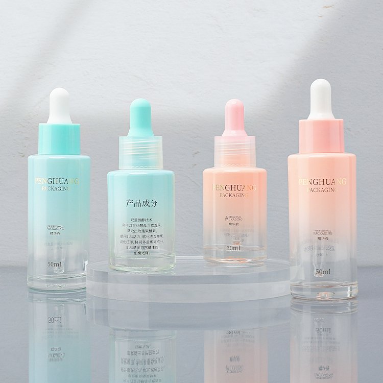 Custom luxury glass serum bottle 1oz 30ml skincare packaging gradient design face hair oil moisture dropper bottles cosmetic