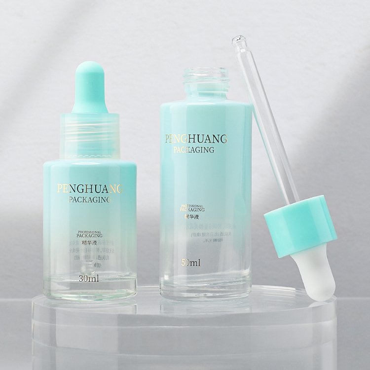 Custom luxury glass serum bottle 1oz 30ml skincare packaging gradient design face hair oil moisture dropper bottles cosmetic