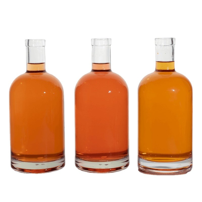 Round Embossed Logo Extra Flint Whiskey Brandy Whisky Rum Spirits 500ml 750ml Glass Bottle With Bottle Finish