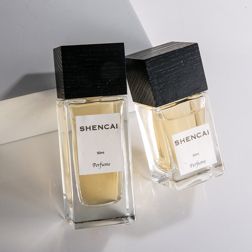 Luxury Custom logo 30ml 50ml Men's Perfume Glass Bottle Square Transparent Black Square Lid
