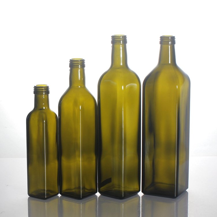 Wholesale 100ml 250ml 375ml 500ml 750ml 1000ml antique green amber clear round square marasca olive oil glass bottle with cap