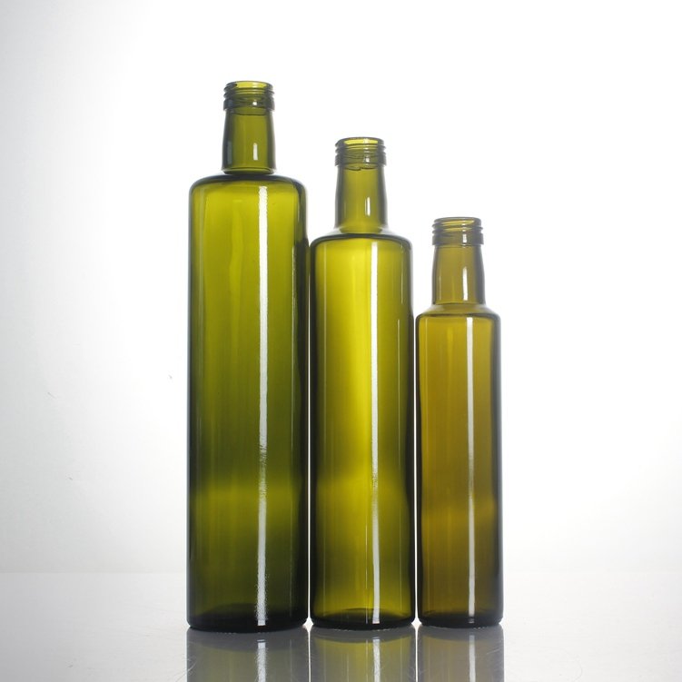 Wholesale 100ml 250ml 375ml 500ml 750ml 1000ml antique green amber clear round square marasca olive oil glass bottle with cap
