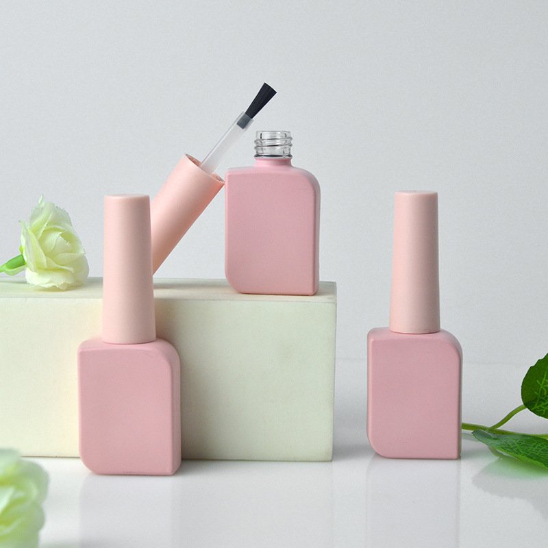OEM custom square nail gel polish glass bottle with brush pink rectangular empty nail polish bottles