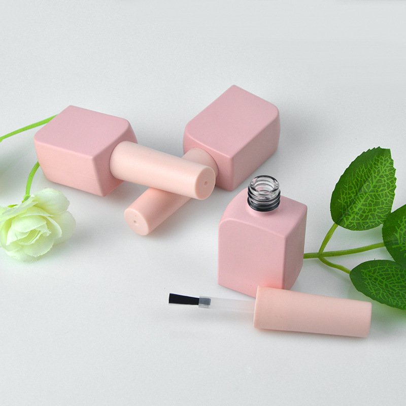 OEM custom square nail gel polish glass bottle with brush pink rectangular empty nail polish bottles