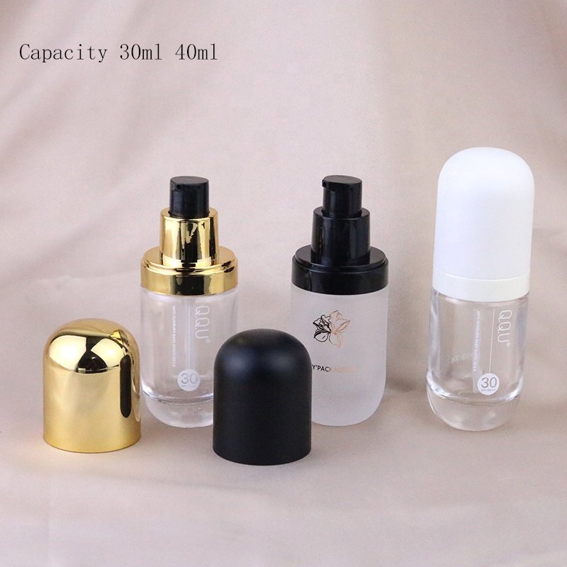 Wholesale 30ml Empty Container Capsule Serum Pump Flat Shoulder Foundation Pump Glass Bottle (GLC09)