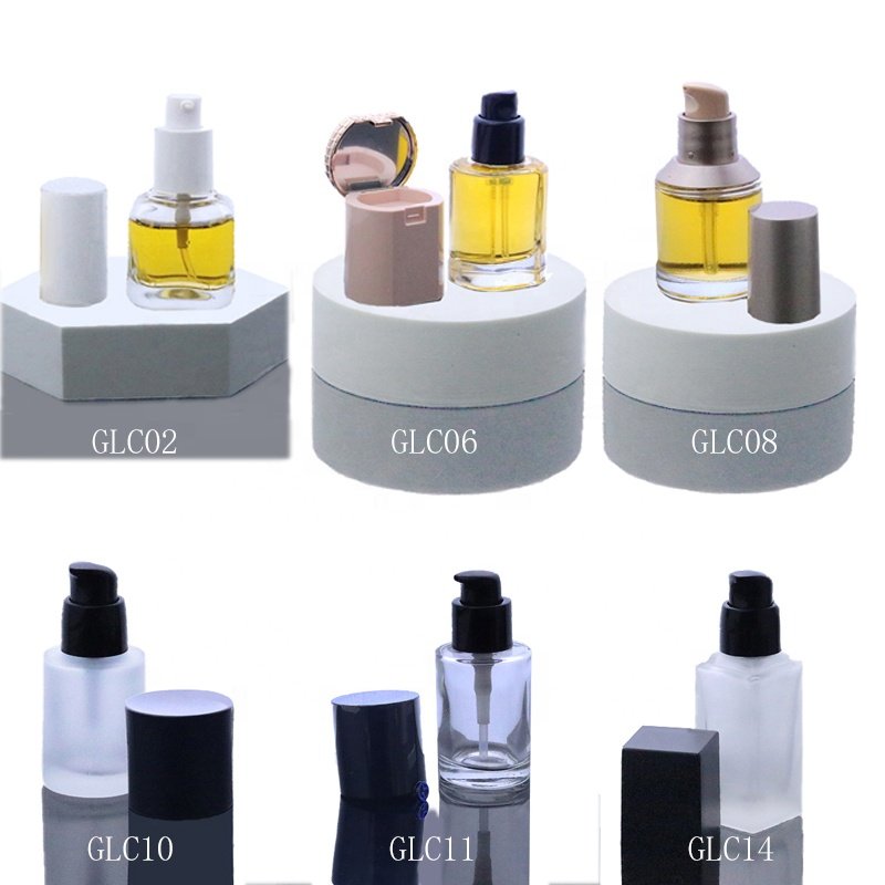 Wholesale 30ml Empty Container Capsule Serum Pump Flat Shoulder Foundation Pump Glass Bottle (GLC09)