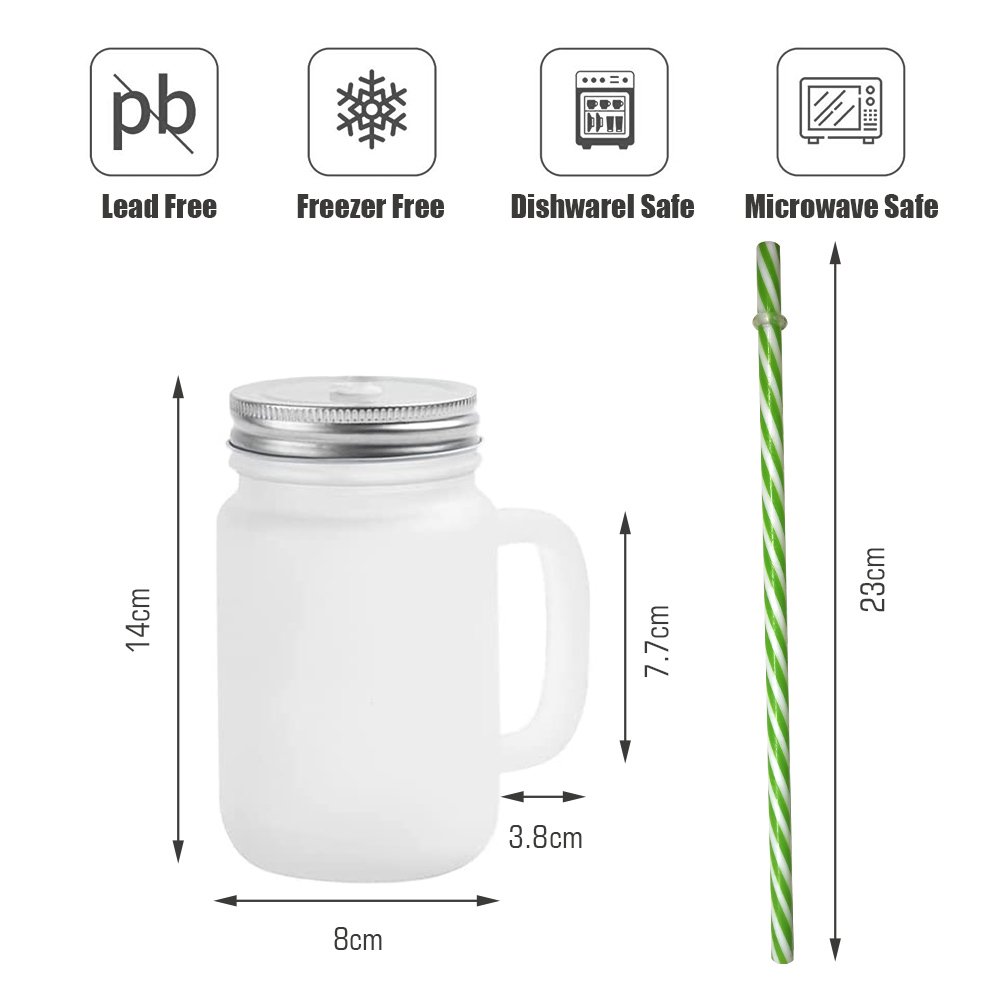 Baiyin 15oz Cute Glass Mugs Water Coffee Tea Beer Juice Cup Mug Sublimation Blank Glass Bottle with Handle Lid and Straw