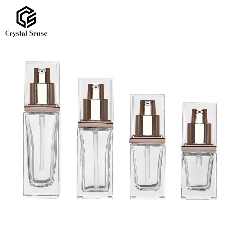 40ml 30ml 20ml 15ml Square Transparent Lotion Pump Glass Bottle Cosmetics Lotion Serum Foundation Primer Empty Bottle