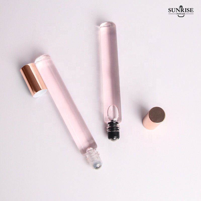 In stock Aluminum rose gold cap Perfume oil 10ml 12ml roll on glass bottle with roller ball bottle