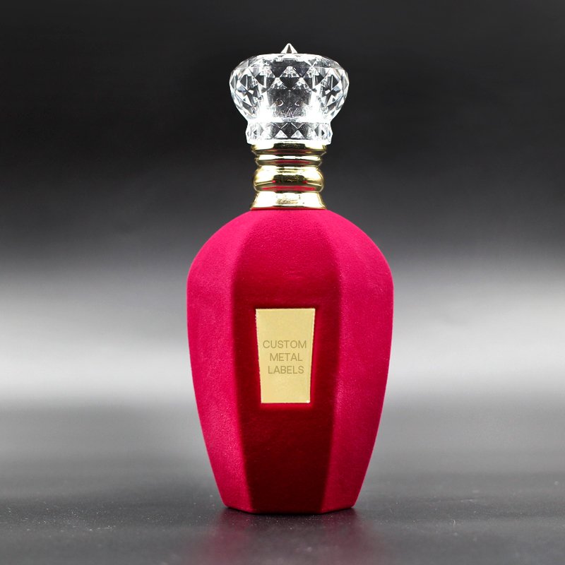 Flocked velvet round crimp perfume glass bottle 50ml 100ml empty luxury Perfume bottle with fluff