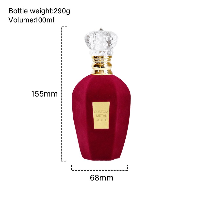 Flocked velvet round crimp perfume glass bottle 50ml 100ml empty luxury Perfume bottle with fluff