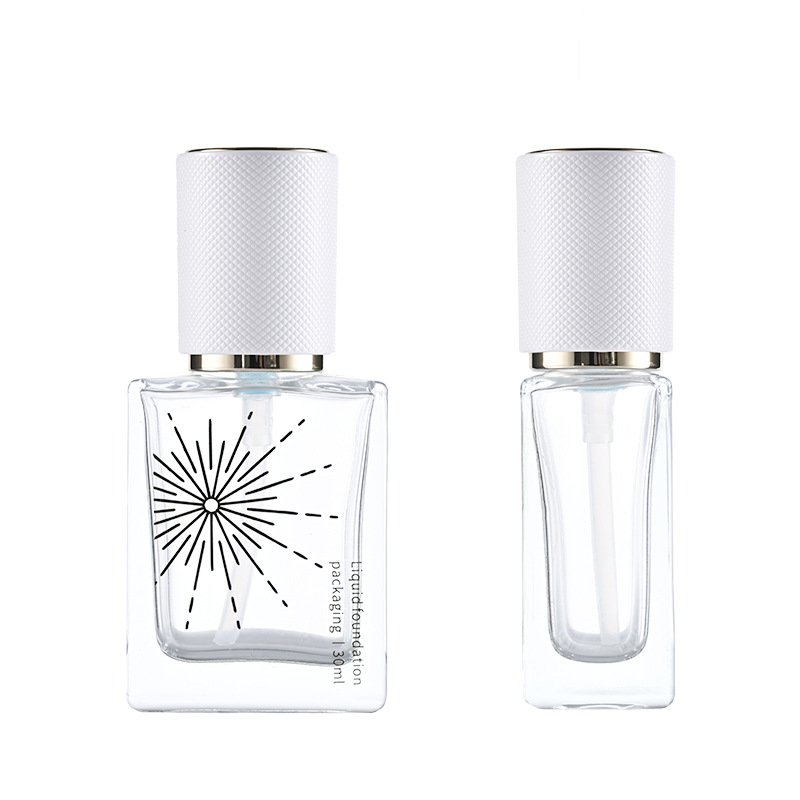 Luxury Cosmetic Packaging Lotion BB Isolation Cream Glass Bottle Concealer Foundation 30ml Clear Flat Square Glass Pump Bottle