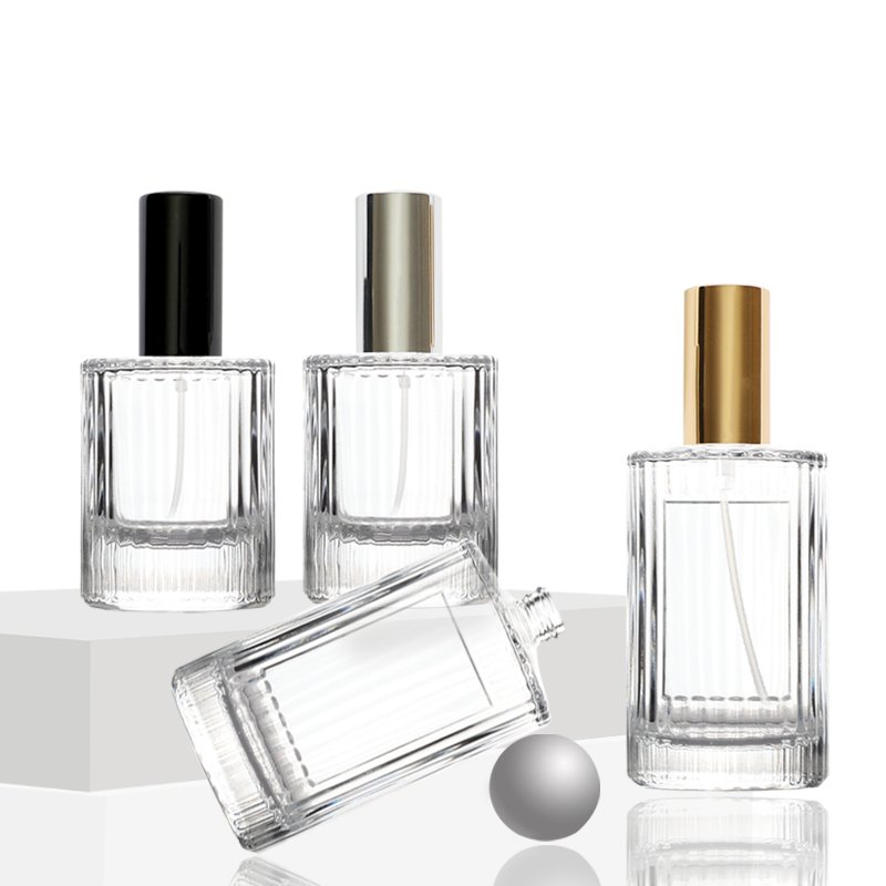 Glass Perfume Bottles with Embossed -Transparent features a vintage inspiration in the design