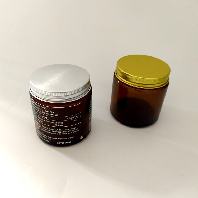 100ml 4 Oz. Empty Amber Glass Round Jars Bottles with golden Lids for Salves Creams Ointments Candles