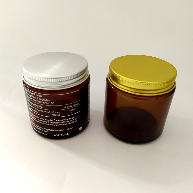 100ml 4 Oz. Empty Amber Glass Round Jars Bottles with golden Lids for Salves Creams Ointments Candles