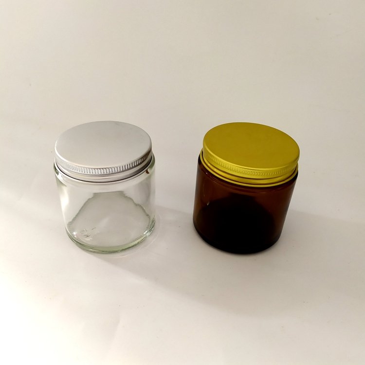 100ml 4 Oz. Empty Amber Glass Round Jars Bottles with golden Lids for Salves Creams Ointments Candles
