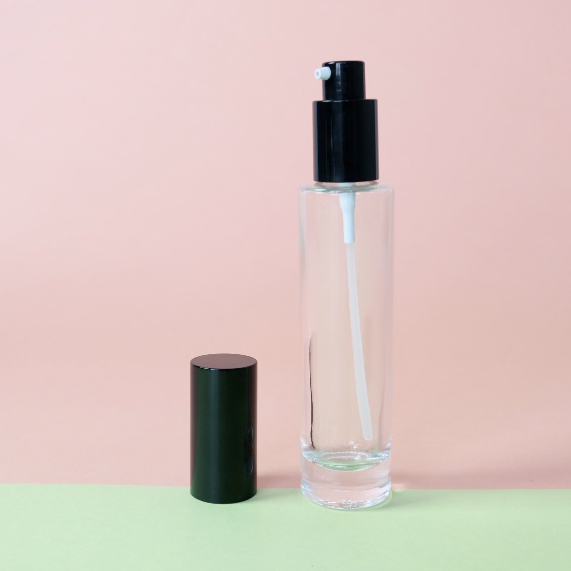 18/415 Neck Size Taller Glass Bottle 30ml 50ml 100ml with Serum Pump for Lotion