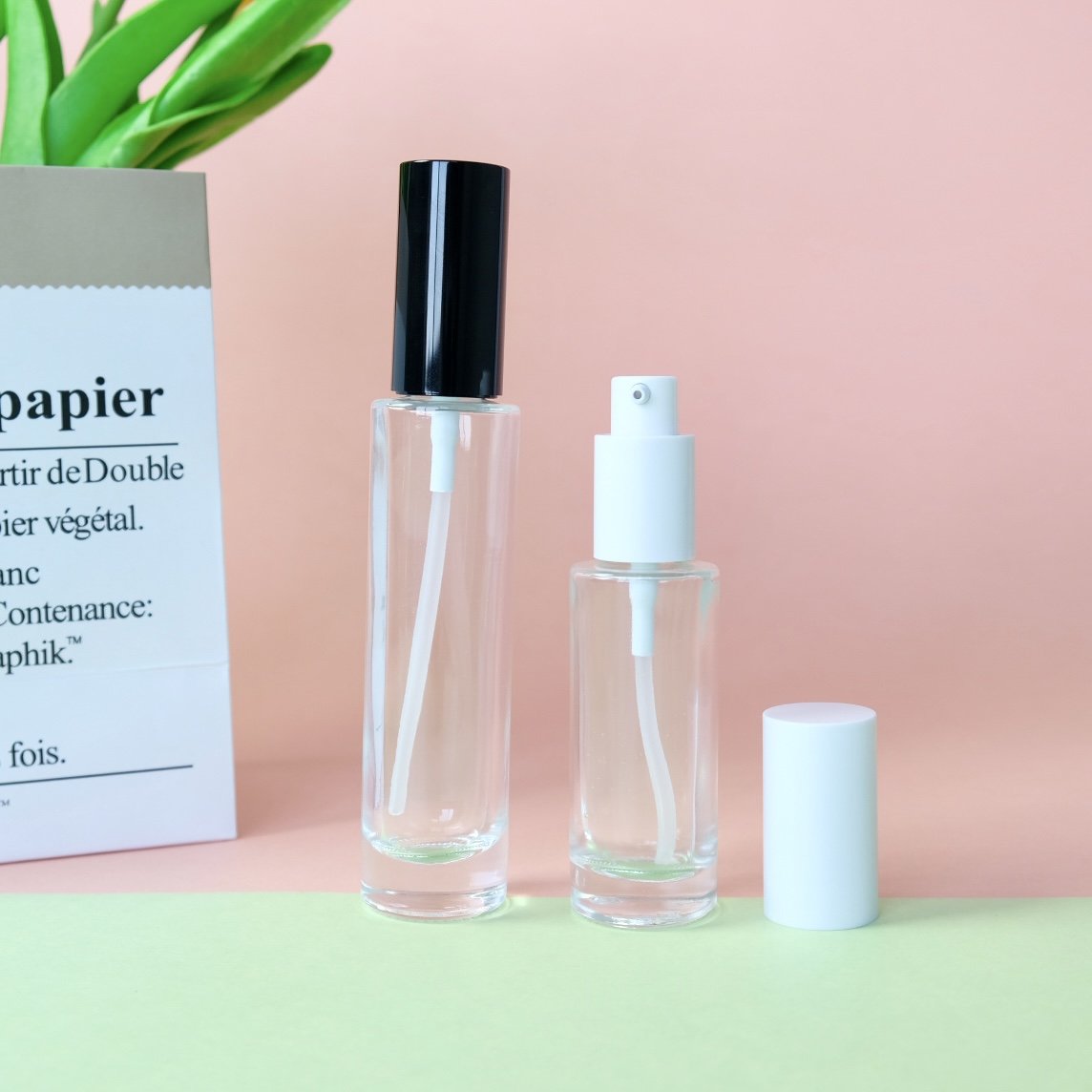 18/415 Neck Size Taller Glass Bottle 30ml 50ml 100ml with Serum Pump for Lotion