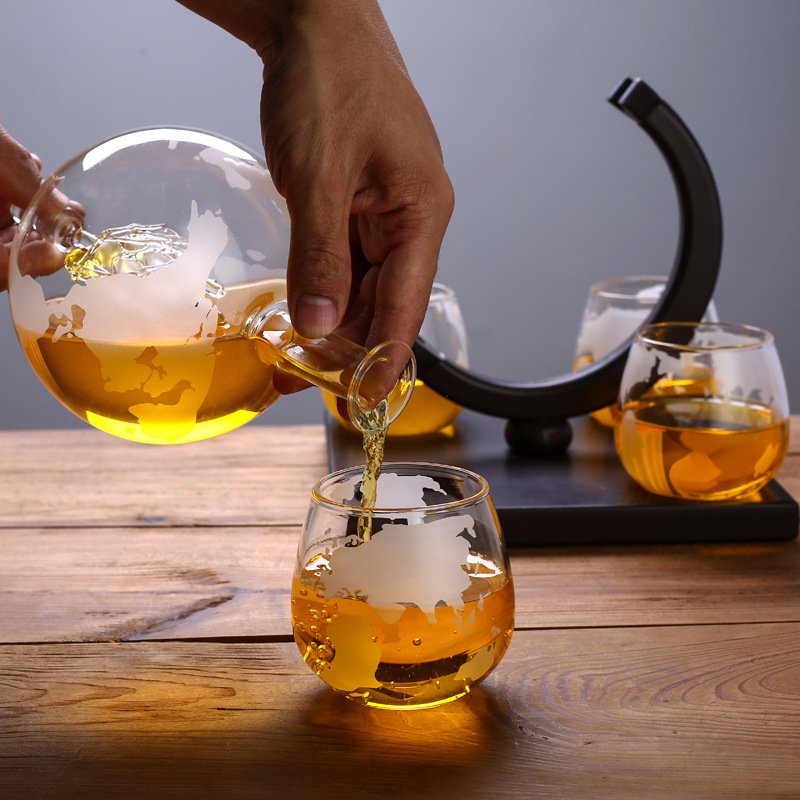 whisky decanter globe Whiskey Decanter set with wooden tray glass bottles