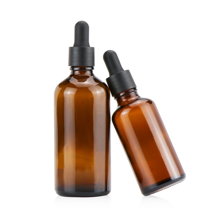 Top quality 15ml 20ml 30ml 50ml 100ml amber brown round shape cosmetic essential oil glass bottles with glass dropper