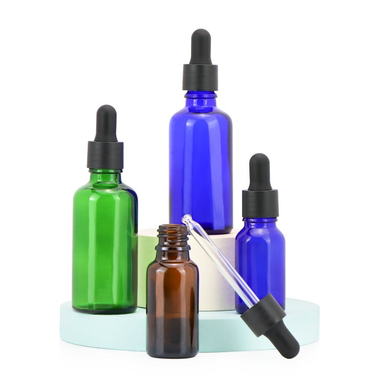 Top quality 15ml 20ml 30ml 50ml 100ml amber brown round shape cosmetic essential oil glass bottles with glass dropper