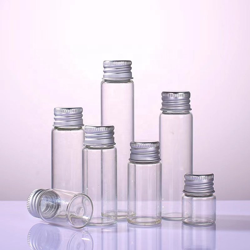mini 10ml glass vials 30mm Laboratory flat bottom borosilicate glass test tube clear glass bottles with aluminum screw cap
