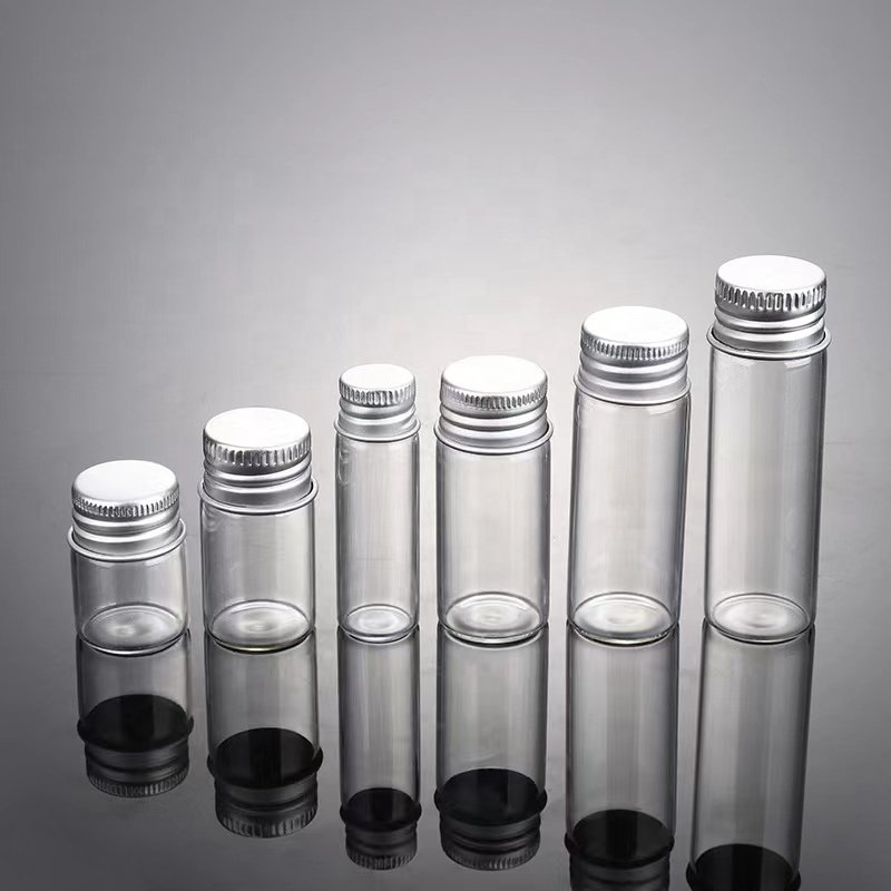 mini 10ml glass vials 30mm Laboratory flat bottom borosilicate glass test tube clear glass bottles with aluminum screw cap